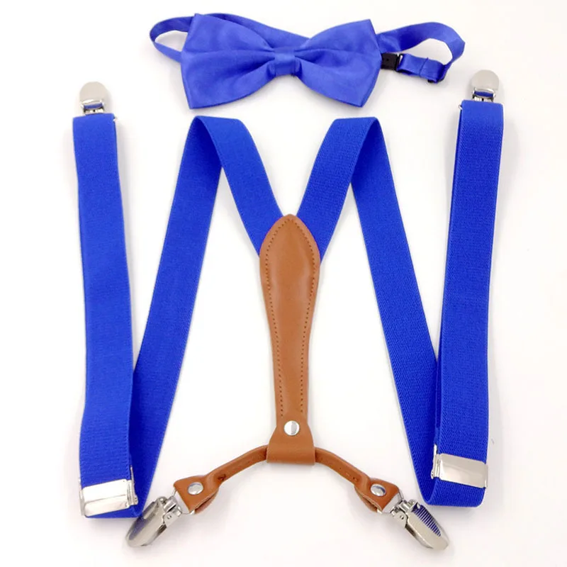 Adolescent 2.5cm candy color suspenders belt ladies 4 clip trousers strap high-grade British elastic strap clip bow tie