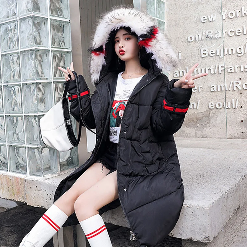 

Photo Shoot 2018 New Style down Jacket Large Size Thick Embroidered Mid-length Large Fur Collar Casual Parker Cotton Coat