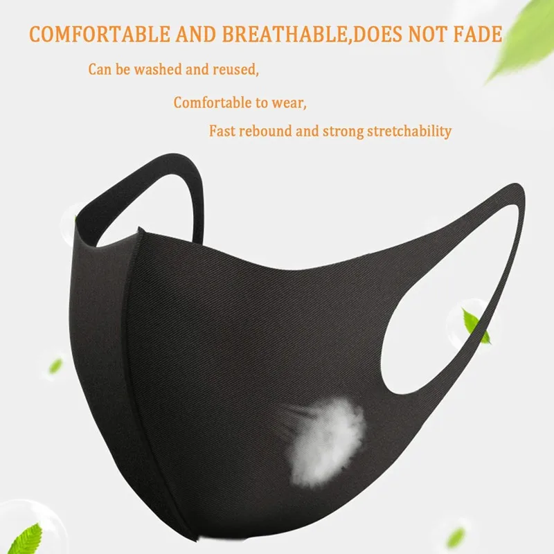 Masque en tissu noir unie, confortable et ajustable, parfait pour une utilisation répétée.