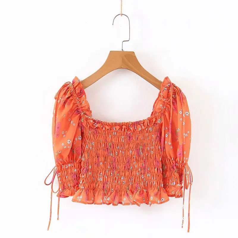 New arrival LJPZ45-9088 2019 autumn Europe and the United States women's new elastic small broken flower jacket female |