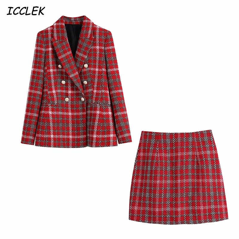

za Women's Office Blazers Coats Sets Vintage Jacket Suits Femme 2020 Plaid Red Outerwear Formal Ladies Work Long Sleeve Overcoat