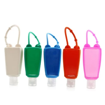 

Travel Plastic Clear 30ml Empty Bottle with Silicone Keychain Holder Refillable Hand Sanitizer Liquid Flip Cap Container