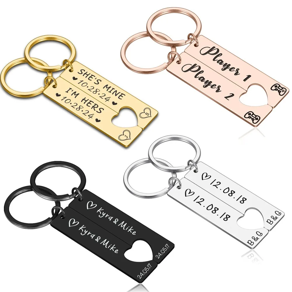 Couples Keychain Keyring Anniversary Gift Customized Girlfriend Husband Women 2PCS Valentine