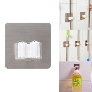 Online Self Adhesive Mop Holder Wall Mounted Hooks Broom Hanger Holder Spring Clip LX9C