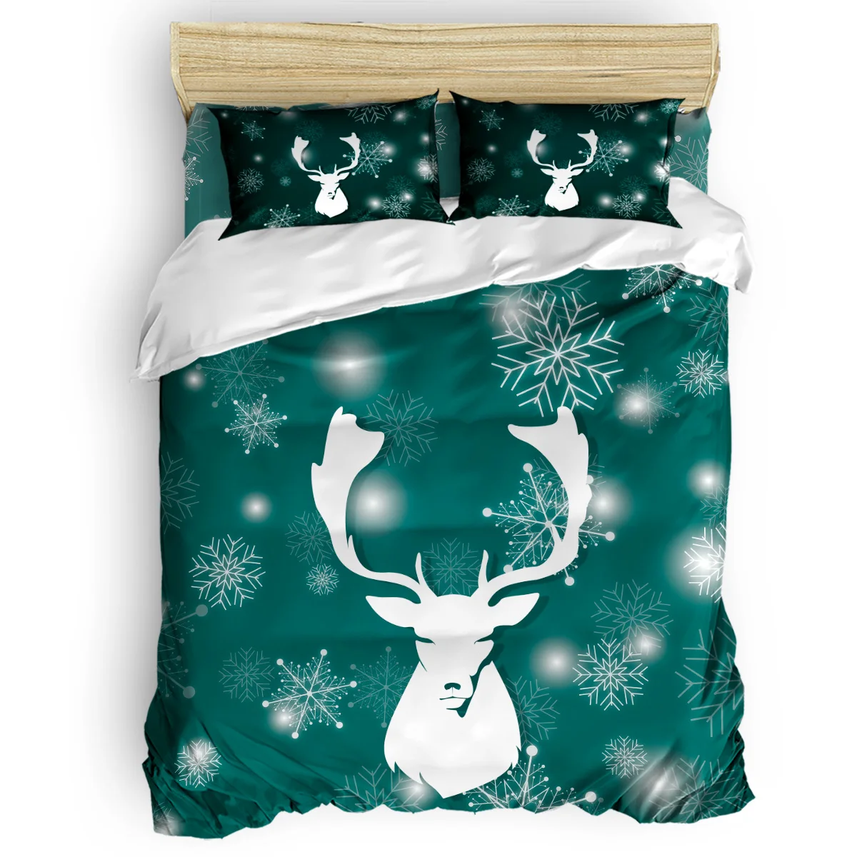 

Happy New Year Snow Elk Duvet Cover Set Vintage Floral Art Design Collection of 3/4pcs Bedding Set Bed Sheet Pillowcases Cover