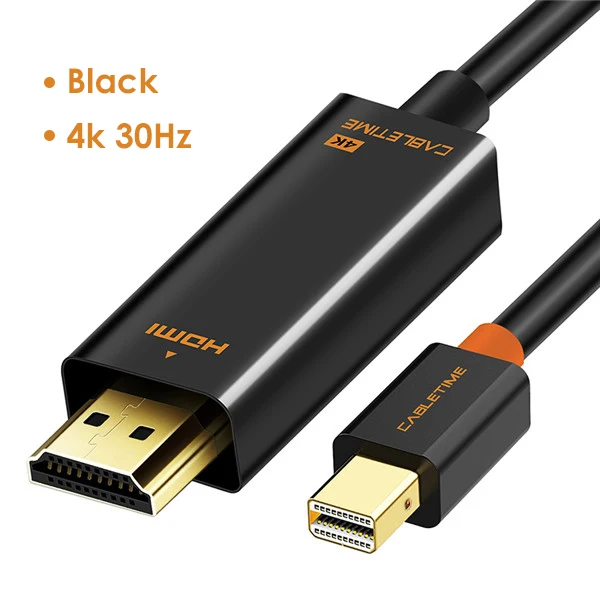 CABLETIME Новое поступление Thunderbolt 4K Mini DisplayPort Адаптер DP к HDMI DP кабель для 1080P ТВ компьютер MacBook C056 - Цвет: Black 4k 30hz