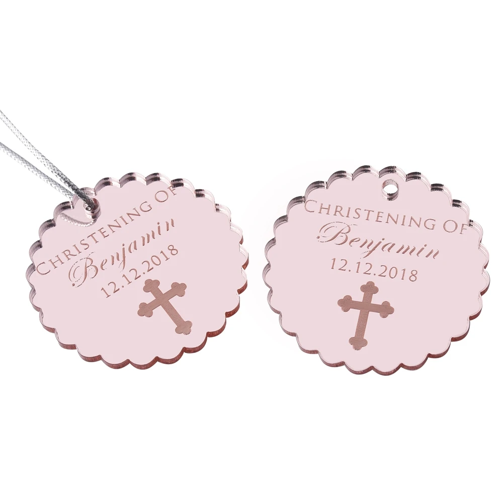 50Pcs Personalized Engraved Round Mirror Tags Wedding Rose Gold Baptism Tag Baby Shower Gift Favor Sculpture Party Gifts Decor - Цвет: Style13