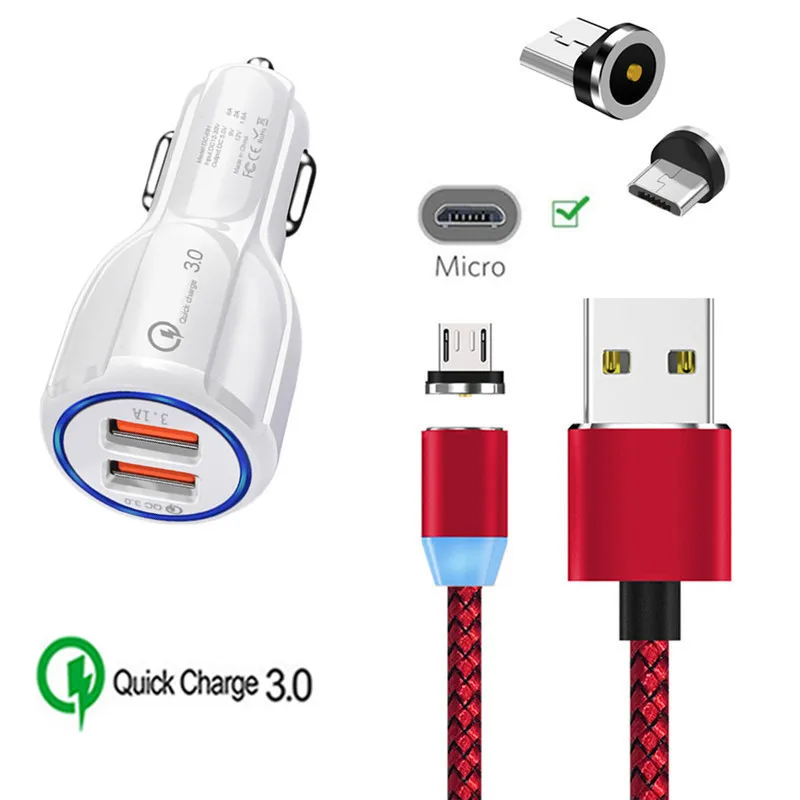 QC 3,0 быстрое автомобильное зарядное устройство магнитный Micro USB кабель для samsung galaxy S7 Edge A6 A7 Xiaomi Redmi 6 Note 5 4 alcatel мобильный телефон