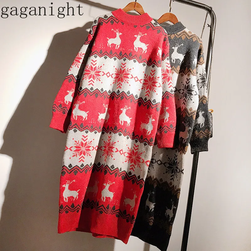 Gaganight рождественское зимнее Длинное Платье женское плотное лосиное с длинными