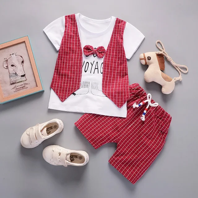 Children Clothes Fashion Summer Baby Girls Clothing Boys Sports T-Shirt Shorts 2Pcs/Sets Toddler Cotton Costume Kids Tracksuits XH dajiao S Red