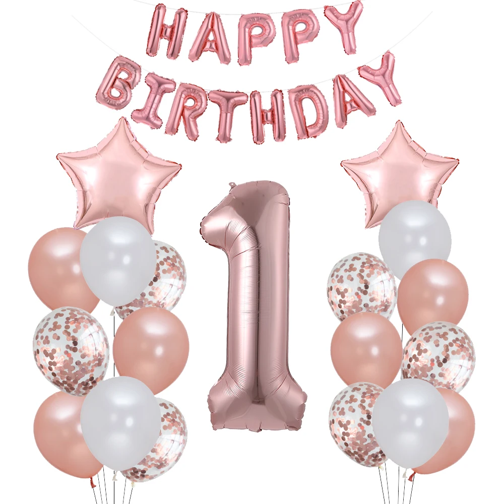 Globo de oro rosa de primer cumpleaños para niño y niña, cartel de My 1st 1, decoración de fiesta, suministros de guirnalda, globos