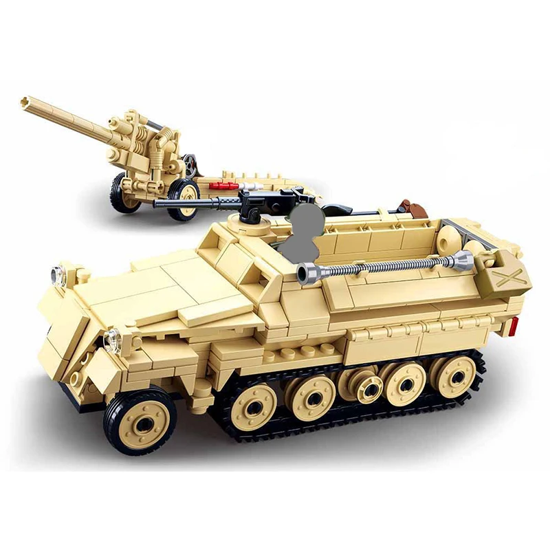 

460pcs Military K18 105mm Cannon Artillery Half-track Vehicle WW2 World War II Building Blocks Toy
