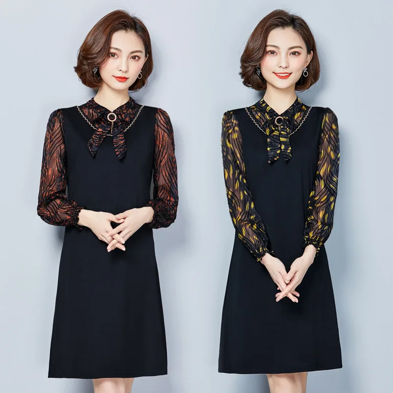 

2018 New Style Fashion Slim Fit Long Sleeve Joint Mid-length Base Slimming Dress