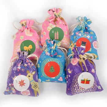 

1 Set Christmas Gift Bag Candy Bag with Clips Hemp Rope and Stickers Set HKS99