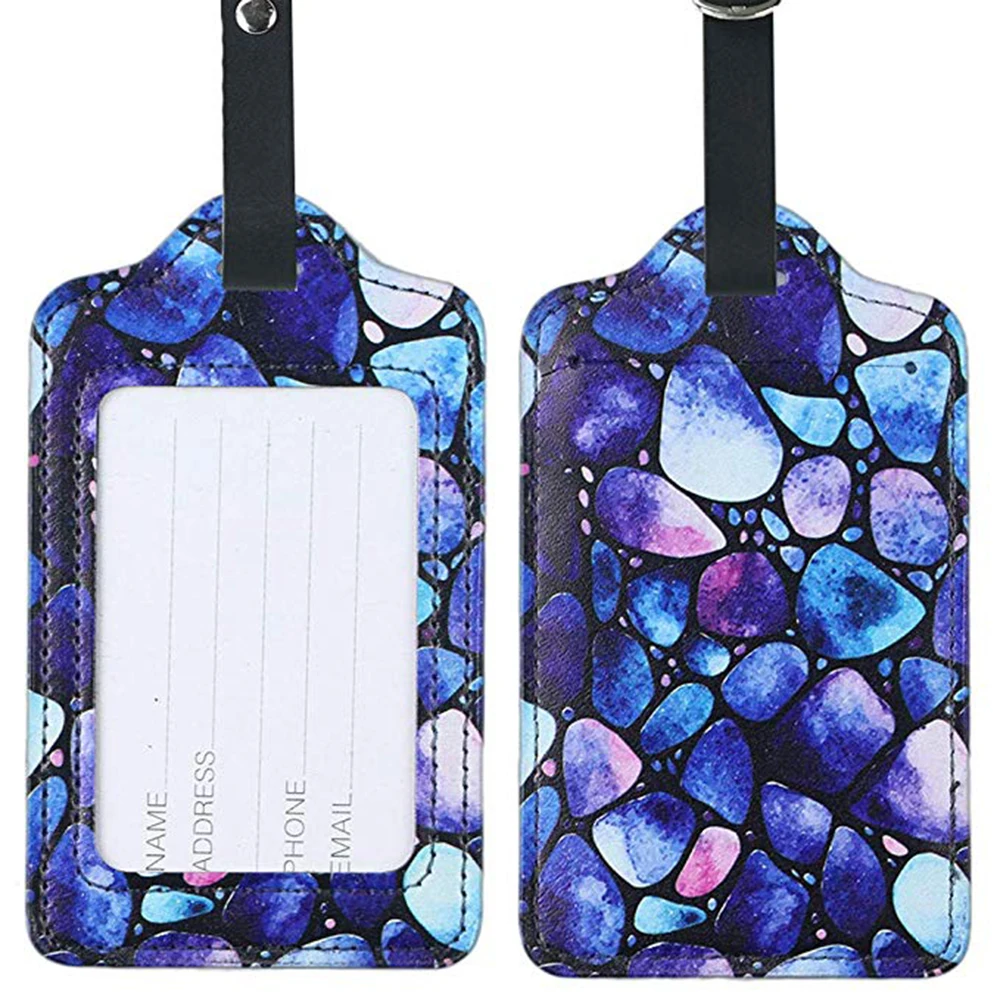 

Cute fashion Luggage Travel Accessories Tag PU Suitcase ID Addres Holder Baggage Boarding Tag Portable Label 2pcs Blue Stone