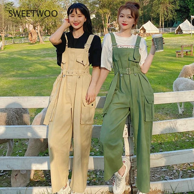 Womens Sleeveless Dungarees Rompers Korean Solid Cotton Jumpsuit