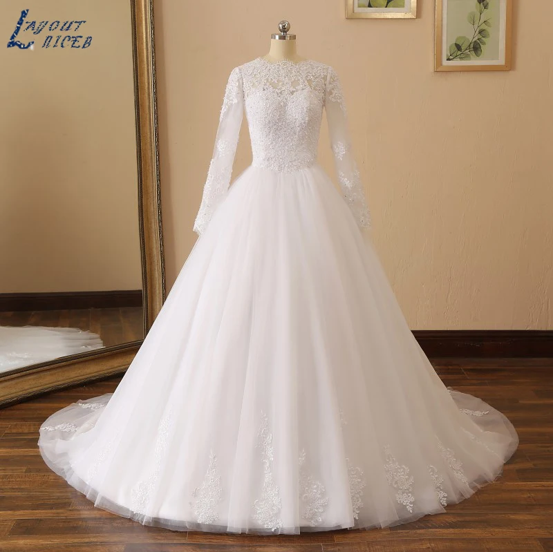 

YQS019 Robe De Mariee Hot Sale Lace A Line Wedding Dress With Train Bling Beading Long Sleeves Wedding Gown Custom Made