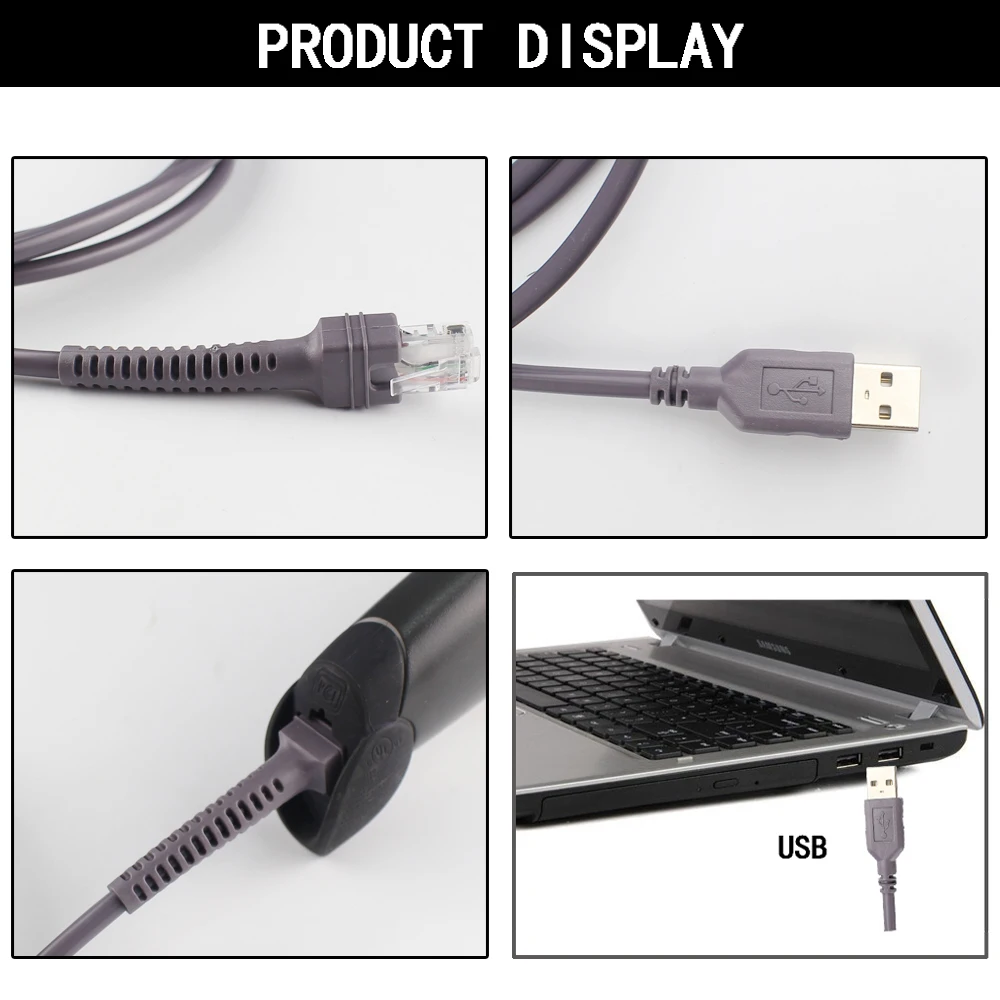 Nova 2m Cabo de Dados Usb de Código de Barras Scanner de Código de Barras Scanner para Symbol Cba-u01-s07zar Ls2208 Ls4208 Ds6708 Ls1203 Cabo - Imagem 2