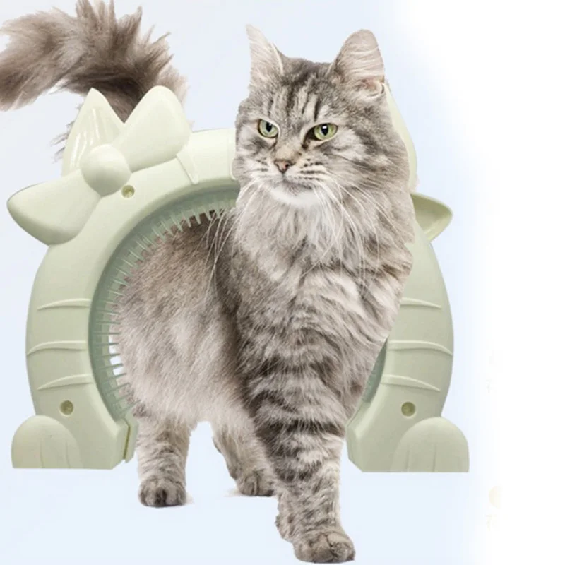 Pet дверь для кота с щеткой расческа для кошек ворота двери игрушки Пластиковые царапины массажер самоуход кошачья щетка игрушки для кошек