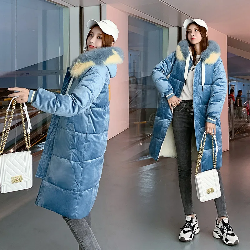 

Cotton-padded Jacket Women's Mid-length 2019 New Style Korean-style Loose Thick Gold Velvet Cotton-padded Clothes Winter Hooded