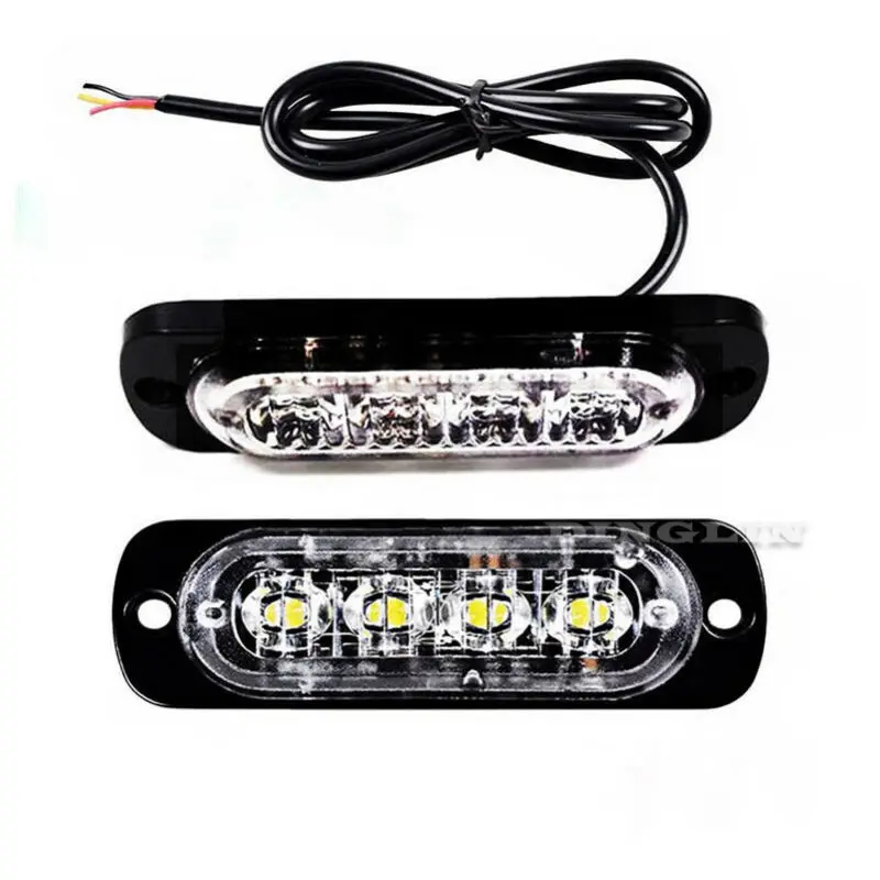 

4* Motorcycle Boat 4-LED Light Bar Amber Flash Strobe Lights Warning Lamp 6500K