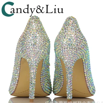 

Colorful Rhinestone Thin Heeled Pointed-Toe High-Heeled Shoes Sexy Women's Fashion Shoes Shallow Lady Hot Women's Shoes