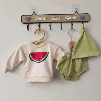 

Autumn Baby Boy Clothes Set Watermelon Printed Kids Casual Sweatshirt + Shorts + Hat 3pcs Newborn Baby Girl Clothes Outfits