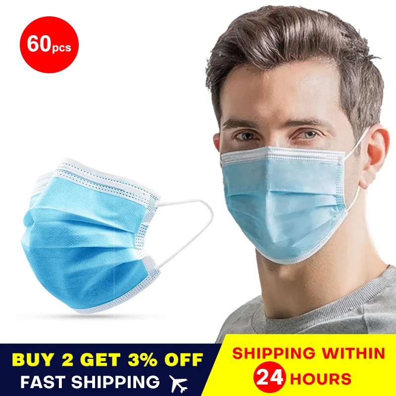 

Ear Loops Disposable Masks 3 Layer Non Woven Anti-Dust Filter Elastic Facial Dust-Proof Safety Protective Masks