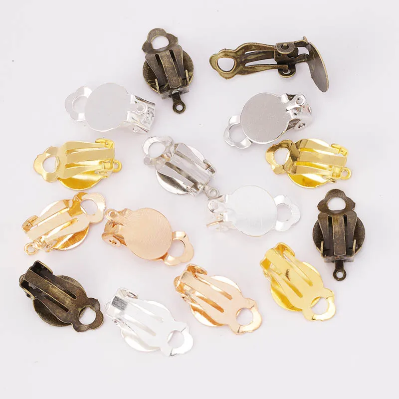 10pcs Stainless Steel Ear Clips Earrings Gold Color Blank Base