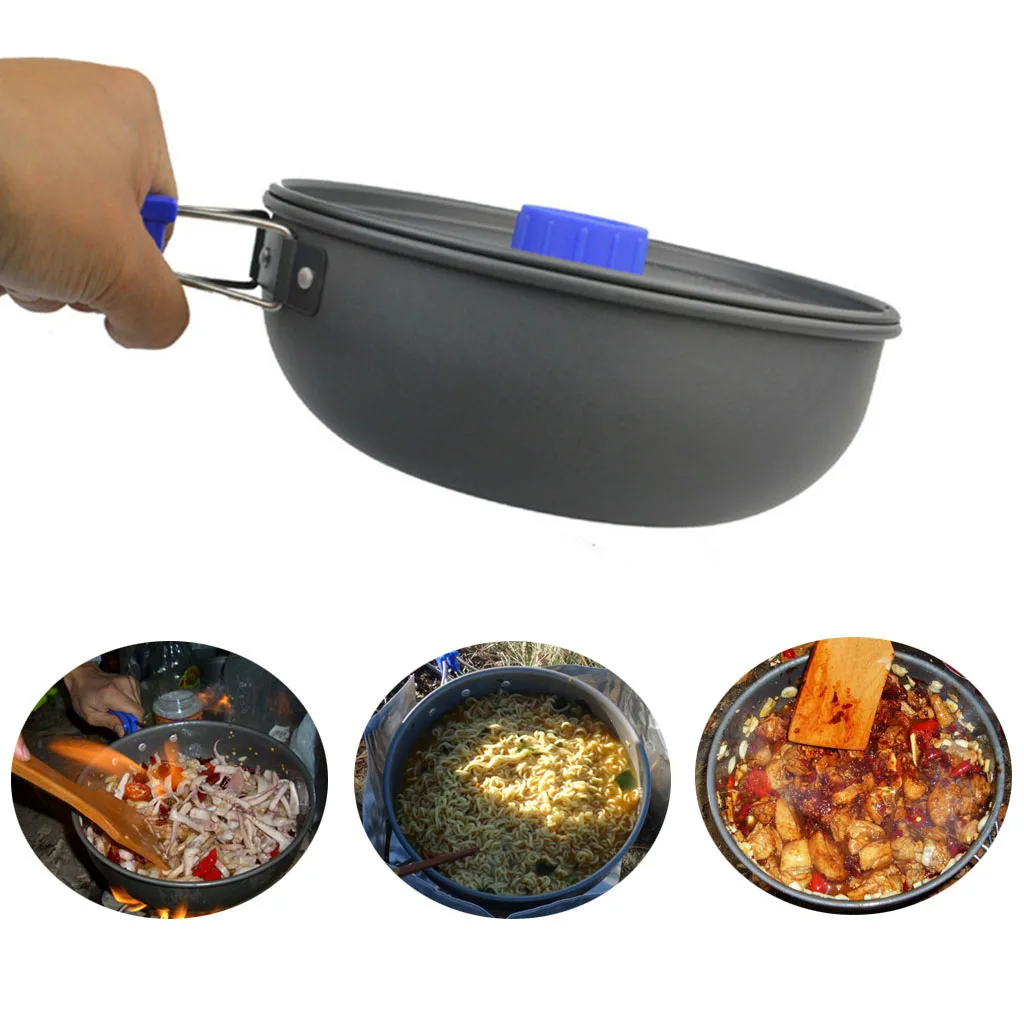 2-3 Person Camping Fry Pan Outdoor Portable Picnic Cooking Cookware with Lid and Carry Bag for Camping Backpacking Hiking