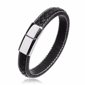 

2020 Fashion Punk Black Leather Femme Bracelets & Bangles Genuine Leather Bracelets For Men Christmas Jewelry Gifts