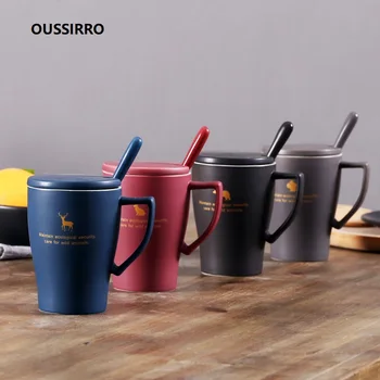 

OUSSIRRO European style Mug Simple Animal Pattern Ceramics coffee Mugs Lid and Spoon with Gift Box Christmas Gift for Friends