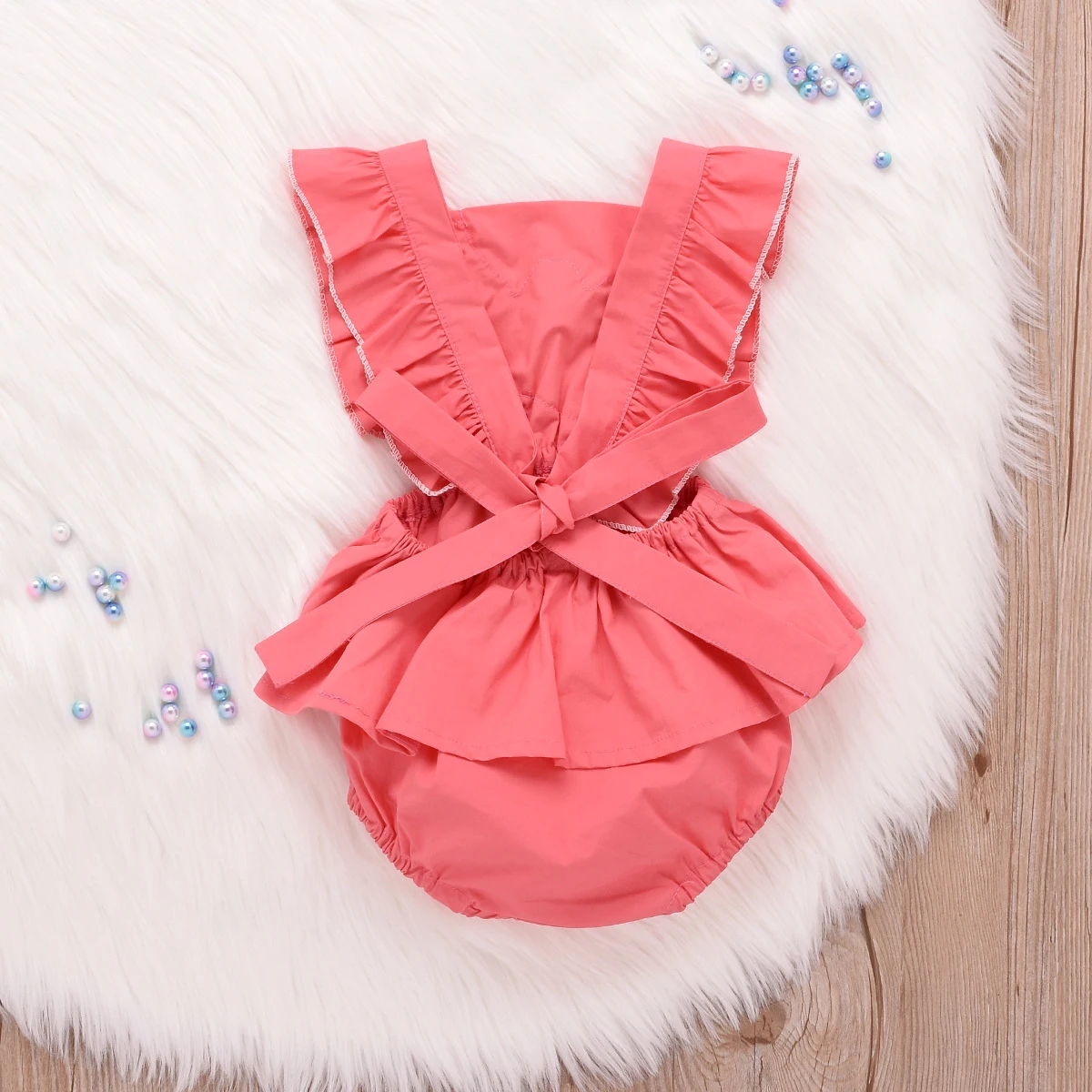 PatPat Floral Applique Ruffle-sleeve Bodysuit for Baby Girl Bottom Snap Summer Cotton Leisure