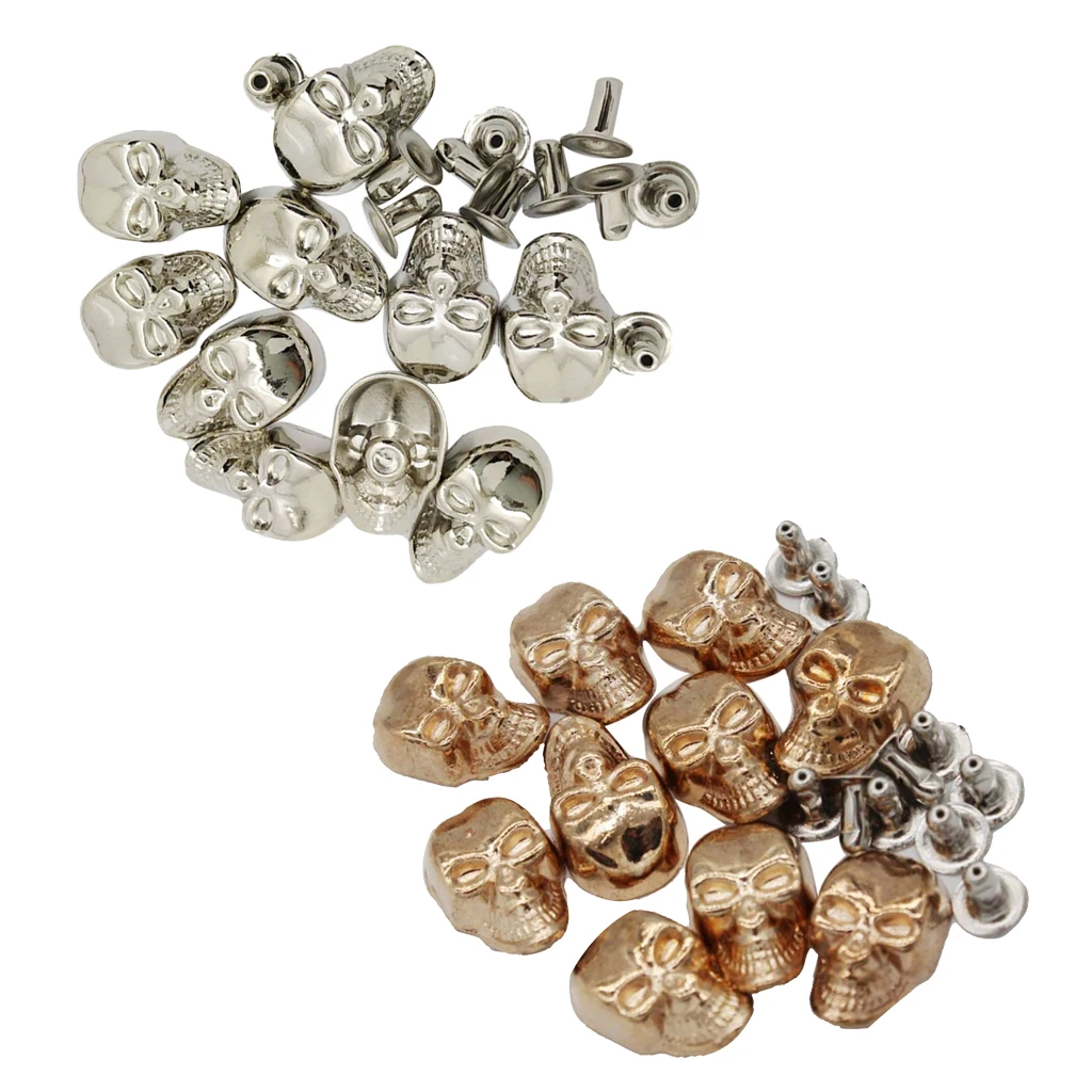 20 Sets Skull Rivet Studs Punk Buttons for Bracelet Bag Leather Belt Crafts