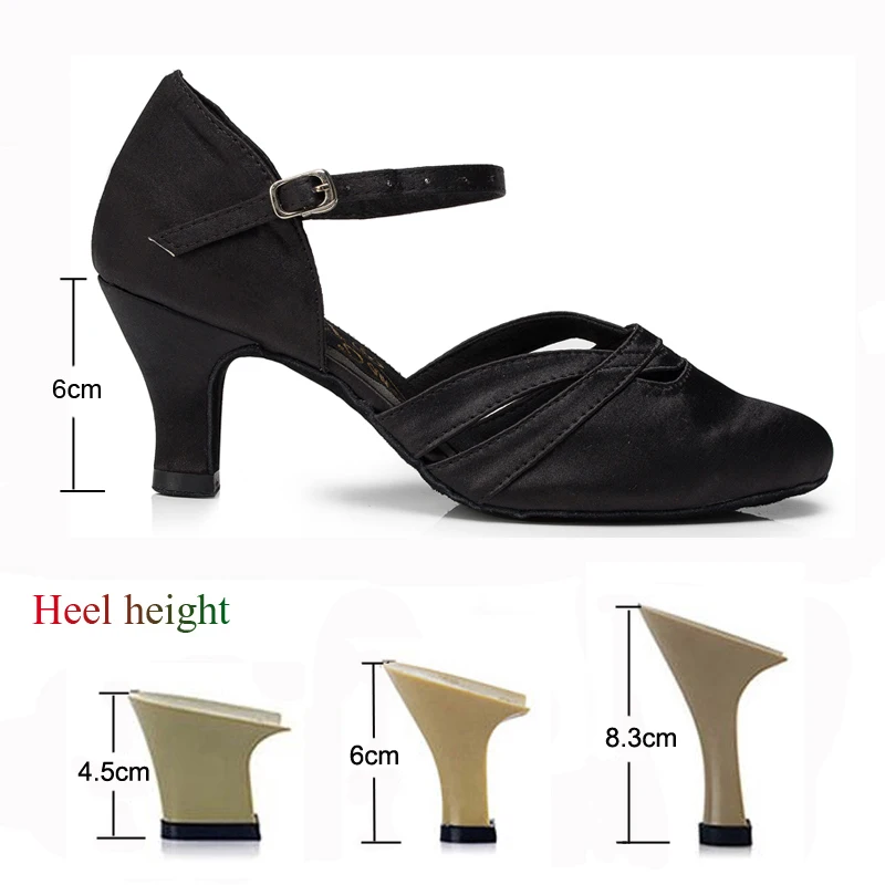 Latin Shoes Salsa Tango Ballroom Party Women's Shoes Satin Black Purple Girls High Heel Dance Sneakers Outdoor Dancing Shoes