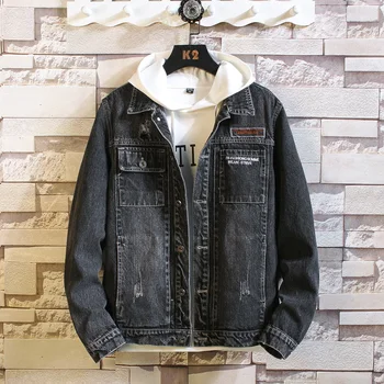 

2020 New Spring Men's Casual Hip Hop Style Loose Washed Denim Jacket Men Solid Color Gray Men's Cowboy Jacket Casual S-4XL