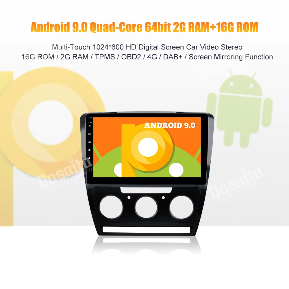 Android 9,0 автомобиля 1 din стерео для Skoda Octavia 2007 2008 2009 2010 2011 2012 2013 автомобиль радио Bluetooth 10," Сенсорный экран