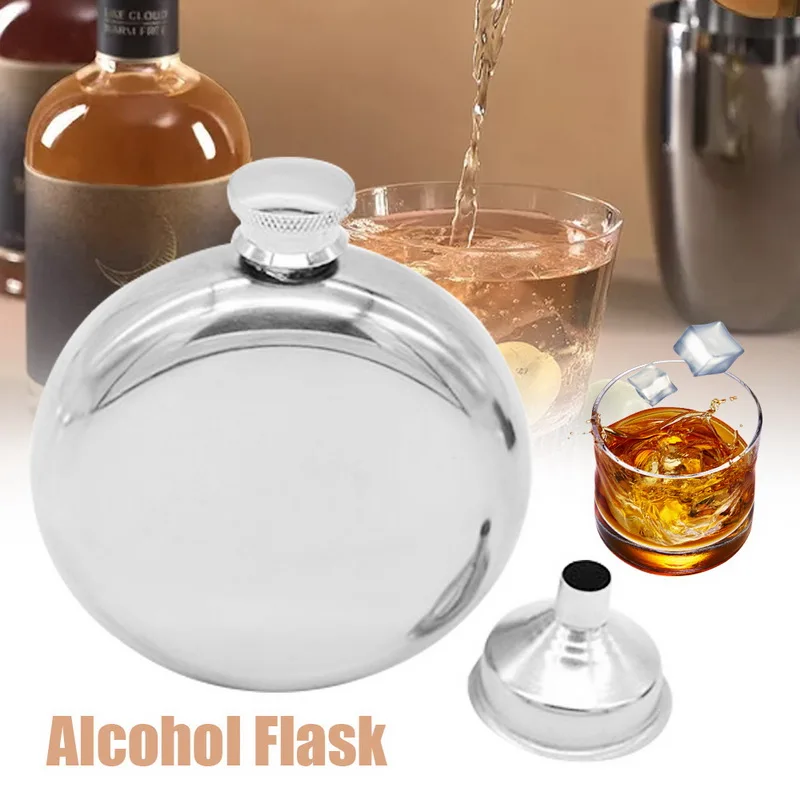 5oz Round Hip Flask Portable Stainless Steel Liquor Whiskey Wine Alcohol Cap 