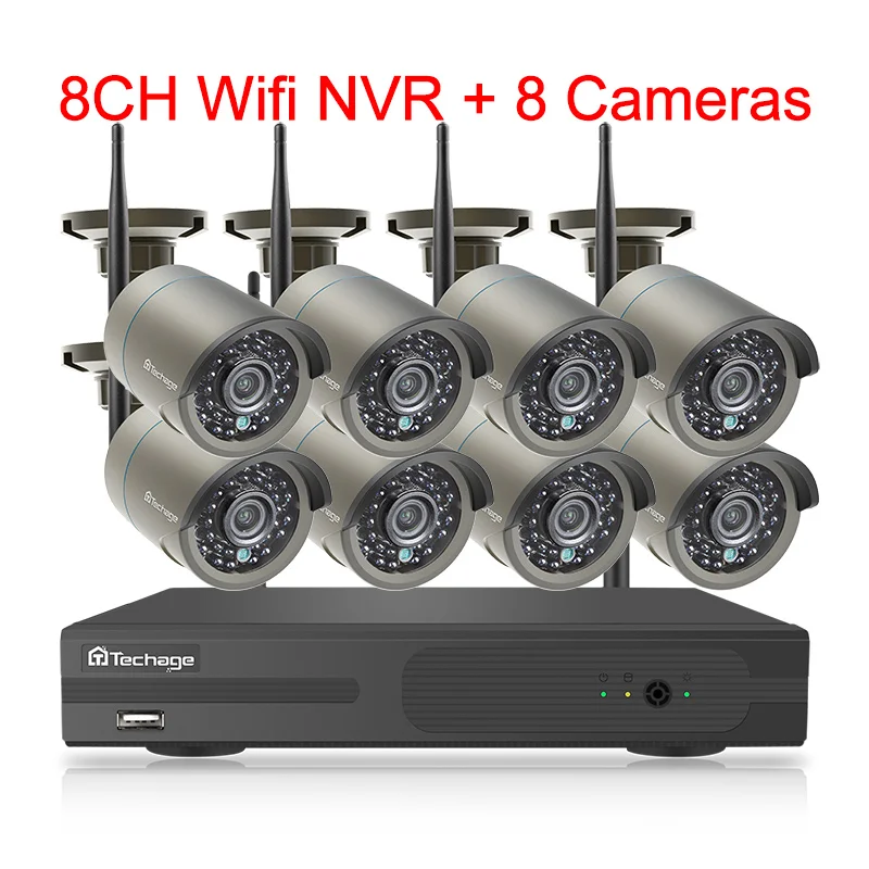8CH NVR and 8 camera Techage 8CH 1080P Беспроводной NVR IP CCTV камера система 8 шт 2MP аудио запись Wifi наружный ИК комплект безопасности наблюдения 2 ТБ HDD - Цвет: 8CH NVR and 8 camera