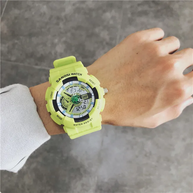 Роскошные мужские часы, многофункциональные электронные цифровые часы, пара, женские, светодиодный, спортивные часы, для бега, синхронизации, военные, водонепроницаемые часы - Цвет: Green