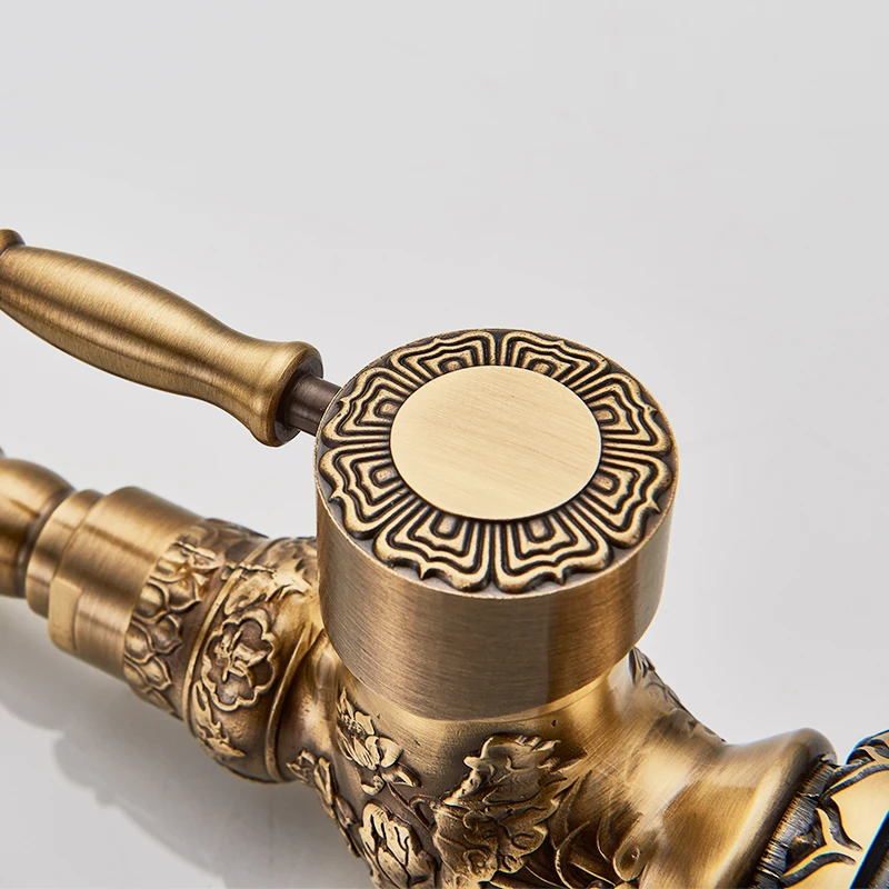 Basin Faucet Bathroom Faucet Rozin Antique Brass Basin Faucet Long nose Spout Flower Carved Wash Sink Tap 360 Rotation Single Handle Mixer Tap Torneiras