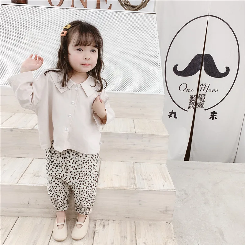 Spring And Autumn Childrenswear New Style Girls Korean-style Embroidered Large Lapel Autumn Clothing Shirt 19017