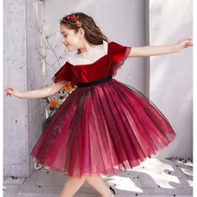 Платье принцессы для девочек; костюм винного цвета для девочек; новогоднее, рождественское, праздничное платье для девочек; торжественные платья для выпускного вечера; одежда с цветочным узором для девочек-подростков