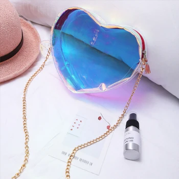

Women Gift Heart Shape Clutch Purse Chain Strap Transparent Zipper Shoulder Fashion Messenger Large Capacity Jelly Crossbody Bag