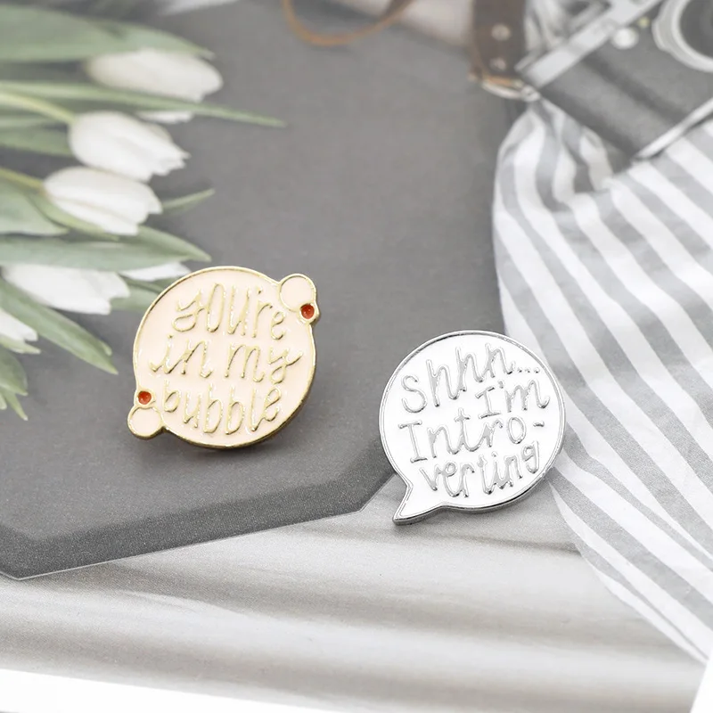 

Cartoon Cute Metal Enamel Creative letter you are in my bubble bubble brooches pin for women