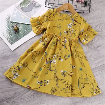 

2020Summer Dress vestidos Girls Clothes Kids Floral Dresses princess yellow Pink Bow Sleeveless Casual prom Children vintage3-8Y