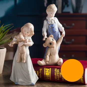 

Porcelain Girl and Boy Teddy Bear Statue Ceramic Doll Figurine Craft Ornament statue Birthday Gift Room Decoration R2186