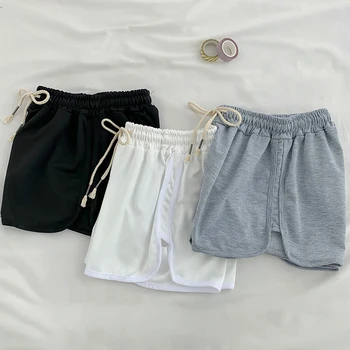 

Ladies Fashion Beach High Waist Black White Shorts Female Lace Up Casual Summer Shorts Women Simple Elastic Slim Straight Shorts