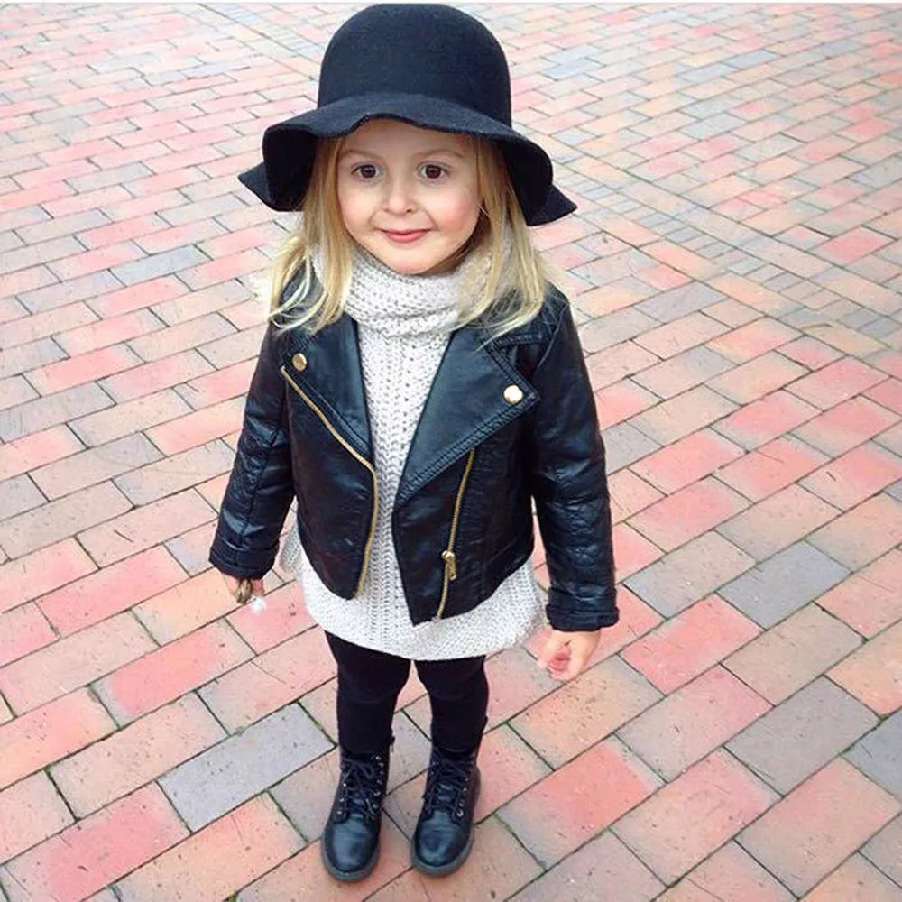 CYSINCOS новая детская одежда ветер PU кожаные пальто куртка на молнии с капюшоном; одежда для малышей Одежда для мальчиков и девочек детская куртка, одежда с короткими рукавами - Цвет: black