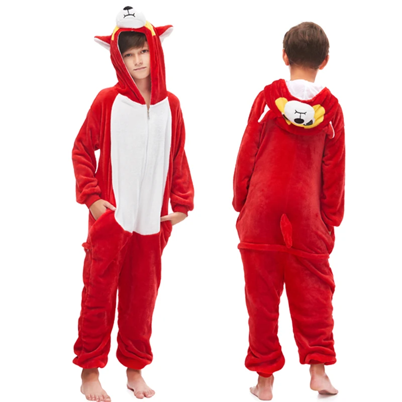 Кигуруми пижамы панда дети девочки единорог пижамы для мальчиков Ститч oneses пижамы единорог для 4 6 8 10 12 лет Ститч костюм - Цвет: Red